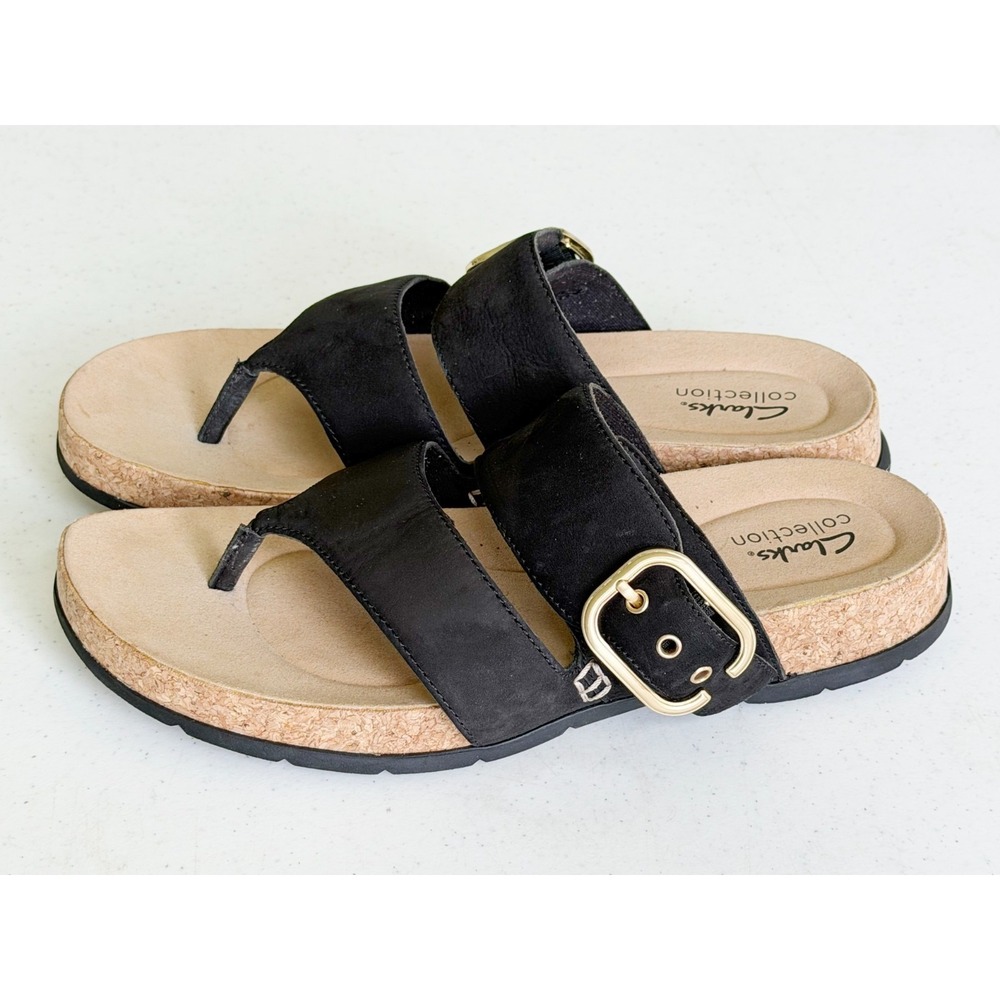 Clarks Reileigh Park Women's Size 10 Nubuck Sandals Black Slip On Travel